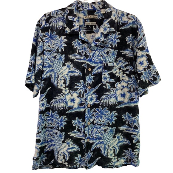 batik bay Other - Batik Bay men's Medium Silk Blend Tropical Aloha Print Blue white Button down